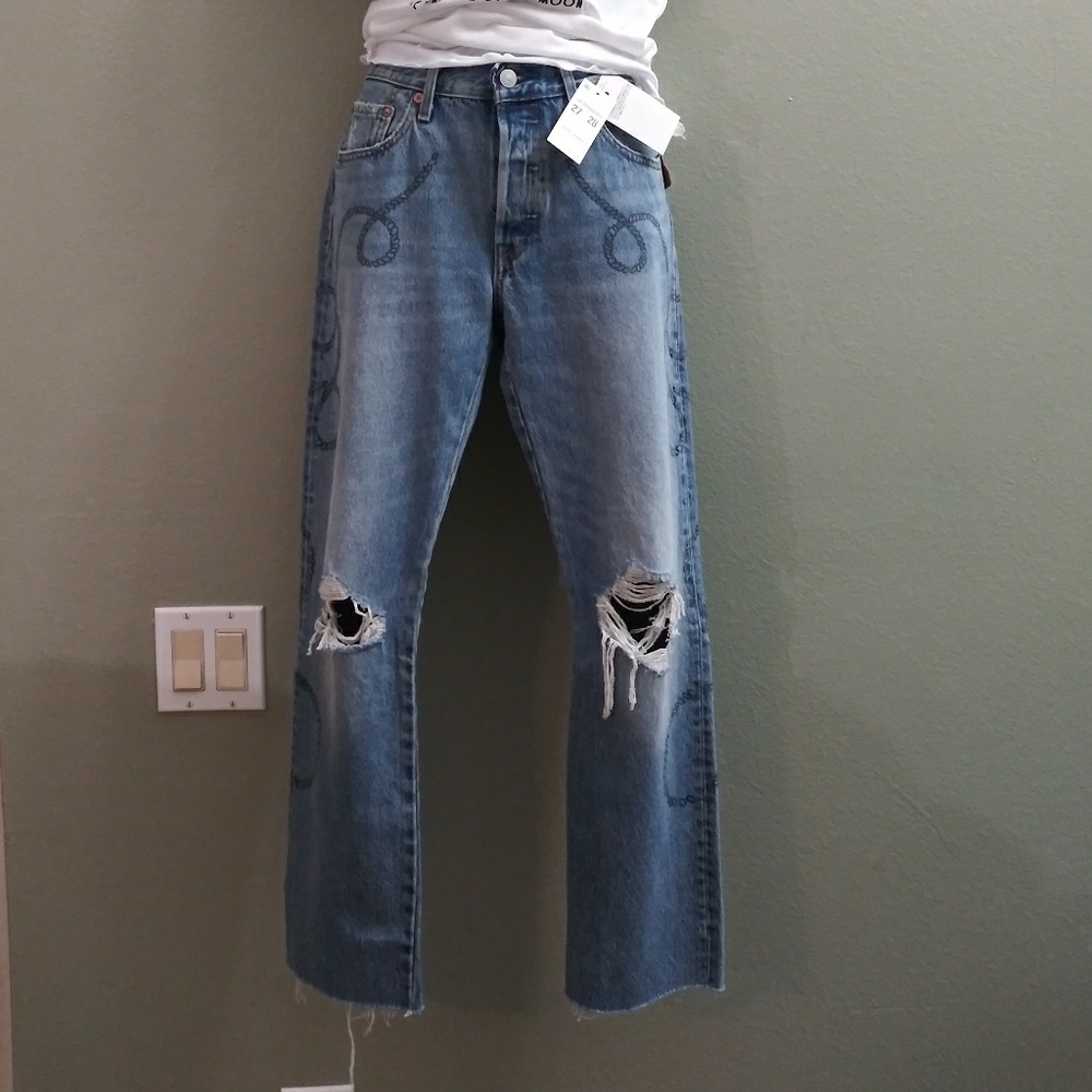 NWT Levi's Distressed Raw Edge 501 Jeans Pattern